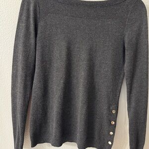 Ann Taylor Charcoal Boatneck Button-Side Sweater